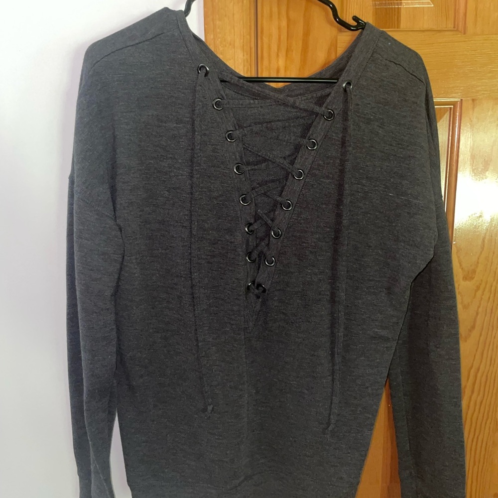 Gray Lace-Up Women's Sweater
